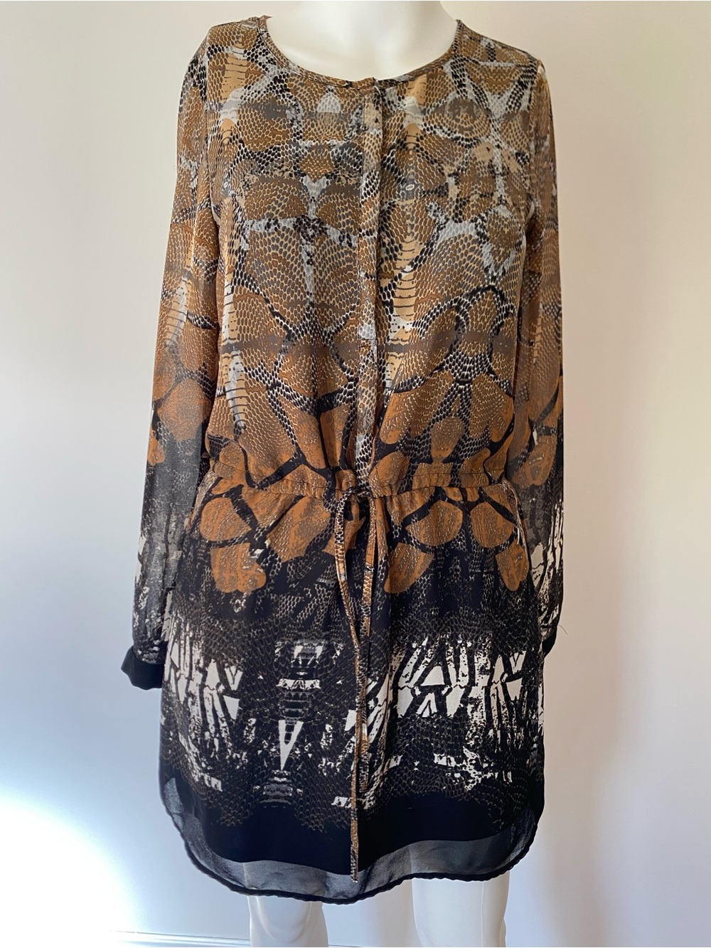 Vero Moda Sheer Animal-Print Blouse in Black & Tan